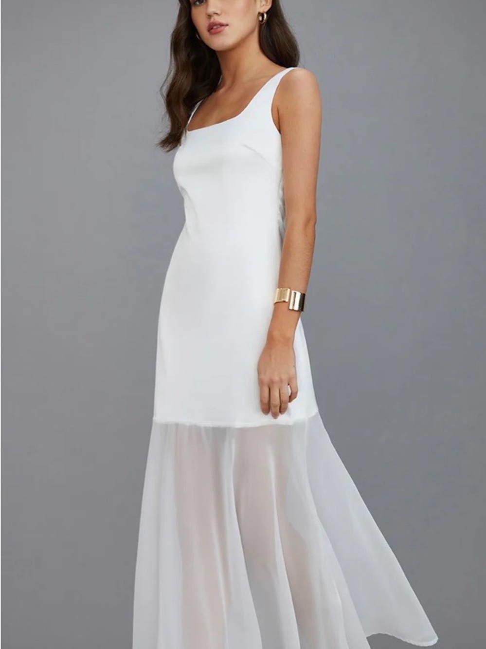 Commense White Sheer-Panel Maxi Dress